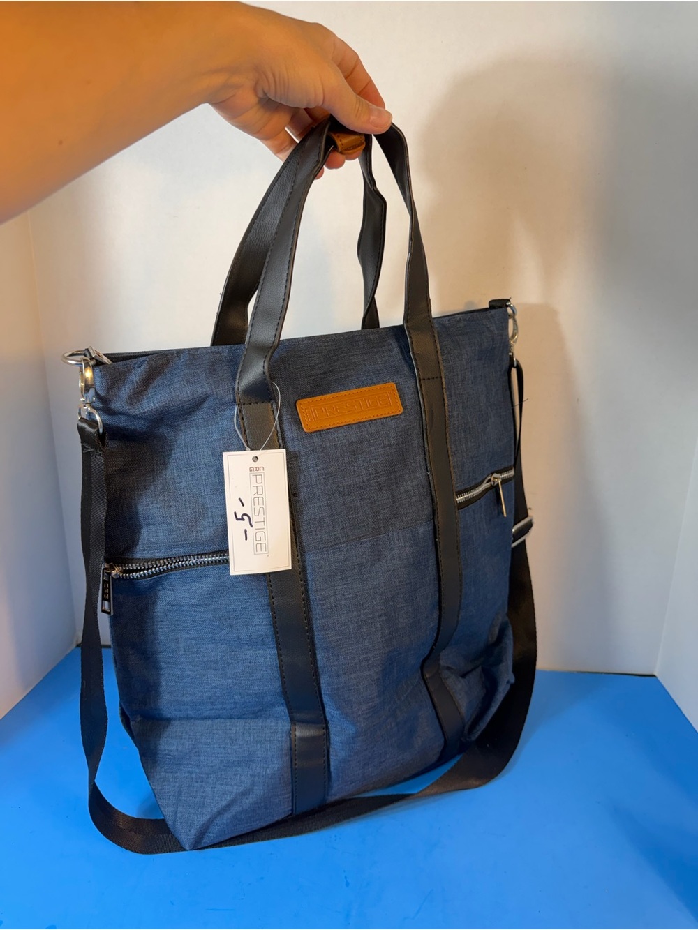 Men's Navy Blue Tote Bag with Shoulder Strap